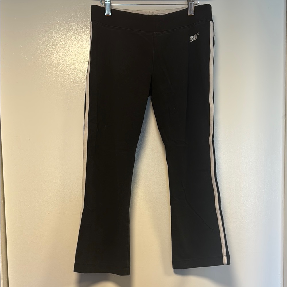 Bebe Black and White Capri Leggings with Sleek Design
